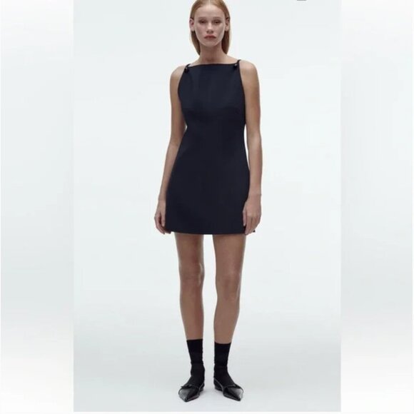 Zara SHORT DRESS WITH BUTTONS. Navy Blue. Size L. New with Tags. - Picture 2 of 9